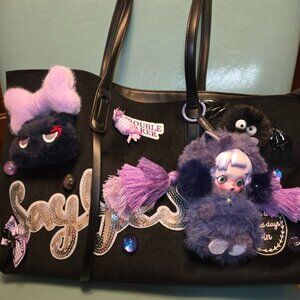 Black Suede Bag- Embellished with Skullpanda "Cerberus"